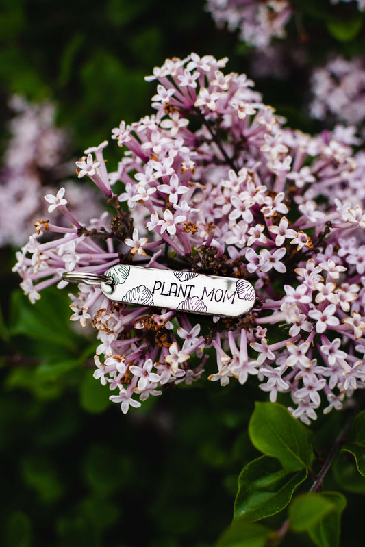 Plant Mom Silver Keychain